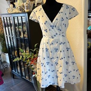 DKNY Asymmetrical Dress in White with Blue Floral